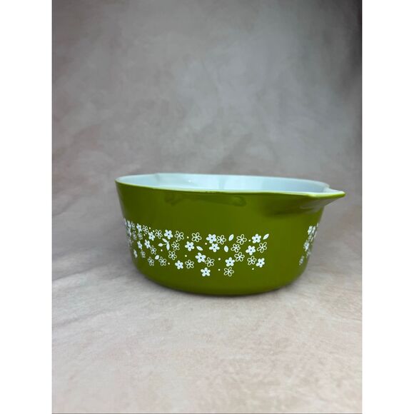 Vintage Pyrex Spring Blossom 475-B Mixing Bowl Green Flowers Pattern - Picture 8 of 11
